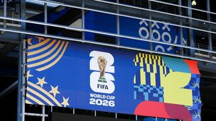 <p>FIFA World Cup sign at the New York New Jersey Stadium in the US. Photo: Andrew Milligan/PA</p>