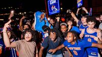 New York Knicks Fans Gather In Manhattan To Watch Game 1 Of The NBA Finals Against San Antonio Spurs