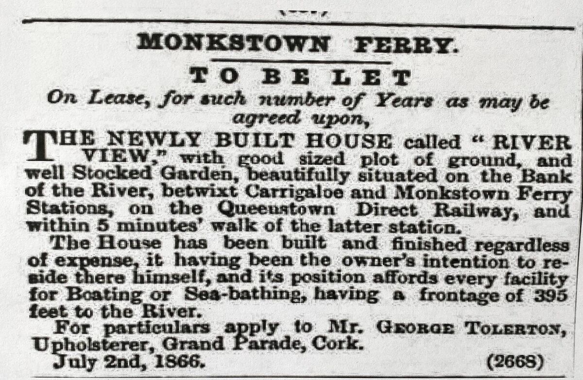 River View House Rushbrooke available for rent in 1866 River View House Rushbrooke available for rent in 1866