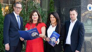 <p>Cork Chamber chief executive Conor Healy, president Susie Horgan, director of public affairs Fiona O'Donovan, and director of public and international affairs Cathal McSweeney, at the launch of the report Childcare Provision &amp; its Impact on the Workplace. Picture: Darragh Kane</p>