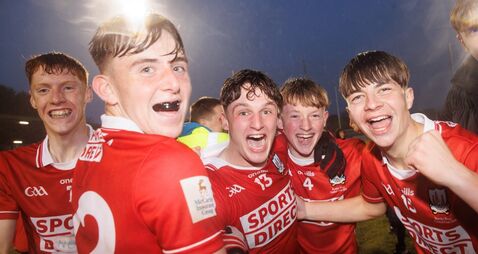 Eanna Lynch, Morgan Corkery, Tom Whooley, Conor Garvey and Alex O'Herlihy celebrate winning 18/5/2026