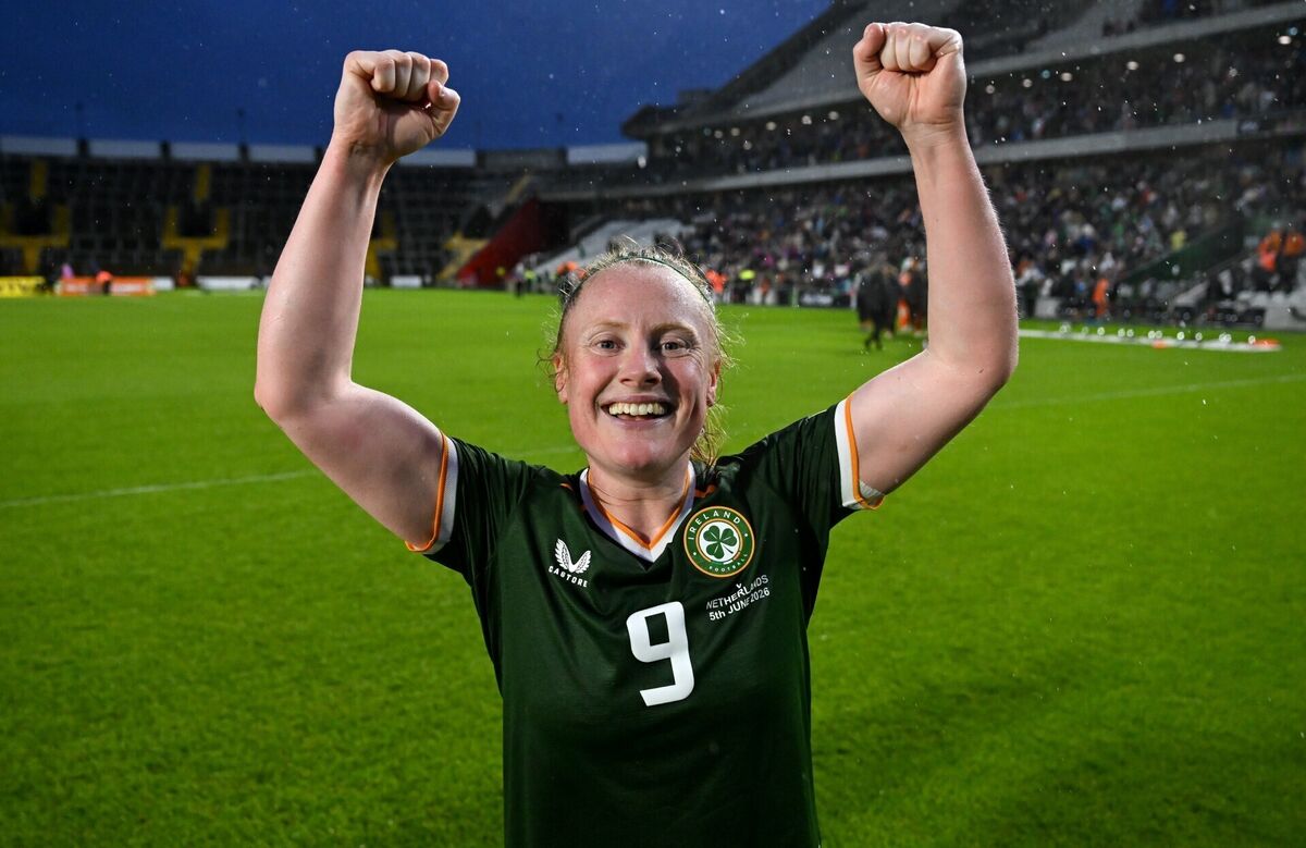 Amber Barrett of the Republic of Ireland celebrates. Pic: Stephen McCarthy/Sportsfile Amber Barrett of the Republic of Ireland celebrates. Pic: Stephen McCarthy/Sportsfile