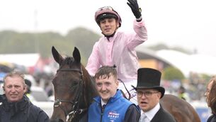 <p>Jockey Ronan Whelan celebrates after winning the Betfred Derby with horse Christmas Day at Epsom Downs Racecourse. Pic: Andrew Matthews/PA Wire.</p> <p>Jockey Ronan Whelan celebrates after winning the Betfred Derby with horse Christmas Day at Epsom Downs Racecourse. Pic: Andrew Matthews/PA Wire.</p>