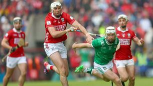 <p>Cork's Tim O'Mahony and Limerick's Cian Lynch tussle during the Munster final. Picture: INPHO/James Crombie</p>