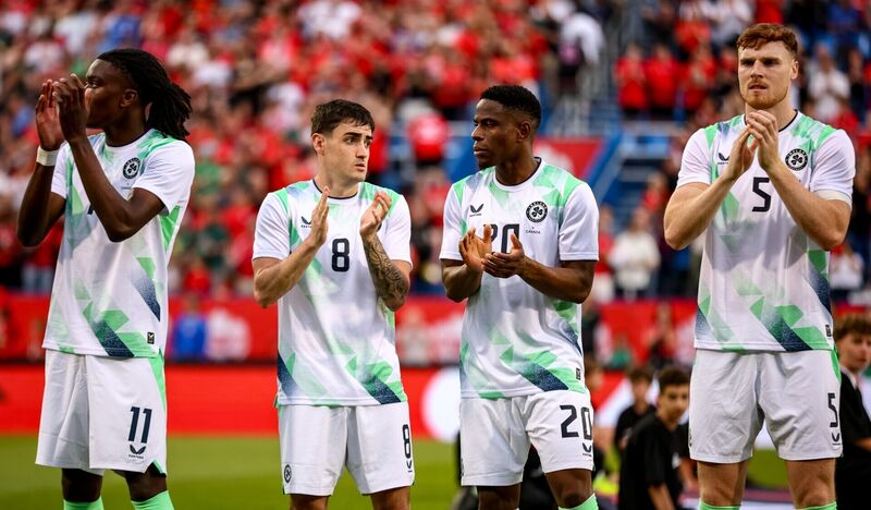 Republic of Ireland players, from left, Jaden Umeh, Dawson Devoy, Chiedozie Ogbene, and Jake O'Brien. Pic: Vaughn Ridley/Sportsfile