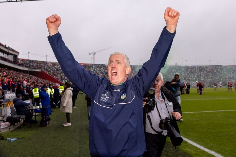 Limerick manager John Kiely celebrates winning the Munster hurling final. Pic: ©INPHO/Morgan Treacy. Limerick manager John Kiely celebrates winning the Munster hurling final. Pic: ©INPHO/Morgan Treacy.