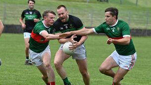 <p>Nemo Rangers Stephen Cronin is tackled by Clonakilty's Chris Kenneally and Ben Ridgeway during the McCarthy Insurance Group 1 Division football league game. Pic: Martin Walsh.</p> <p>Nemo Rangers Stephen Cronin is tackled by Clonakilty's Chris Kenneally and Ben Ridgeway during the McCarthy Insurance Group 1 Division football league game. Pic: Martin Walsh.</p>