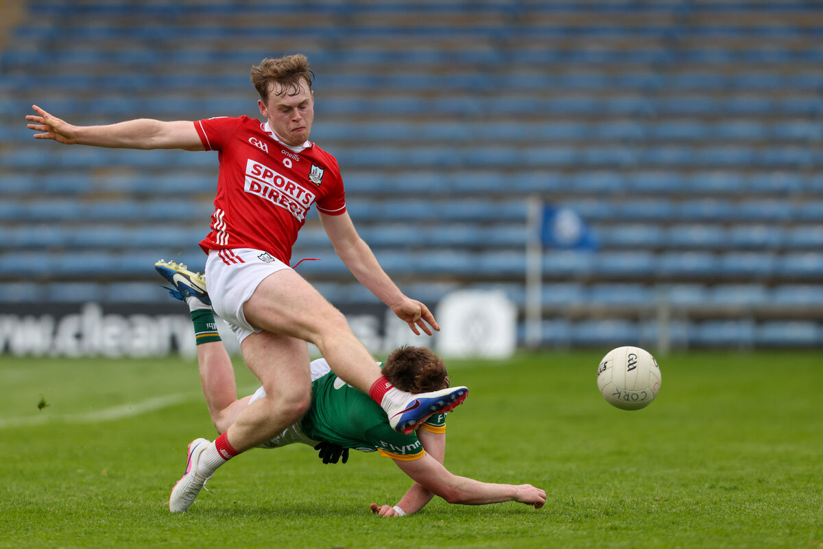 Meath's John Killoran gets in a block on Cork's Conrad Murphy during the quarter-final clash between Cork and Meath at FBD Semple Stadium, Thurles. Photo: Diarmuid Brennan/Sportsfocus. Meath's John Killoran gets in a block on Cork's Conrad Murphy during the quarter-final clash between Cork and Meath at FBD Semple Stadium, Thurles. Photo: Diarmuid Brennan/Sportsfocus.