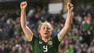 <p>AMBER MEANS GO: Amber Barrett celebrates after scoring the winner at SuperValu Páirc Uí Chaoimh. Pic: Stephen McCarthy/Sportsfile</p>