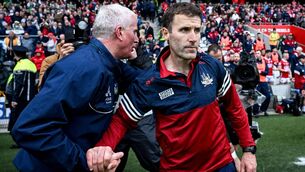 <p>CATCH YA SOON: Limerick's John Kiely and Cork's Ben O'Connor shake hands after the draining Munster SHC final at SuperValu Páirc Uí Chaoimh. Pic: Ray McManus/Sportsfile</p>
