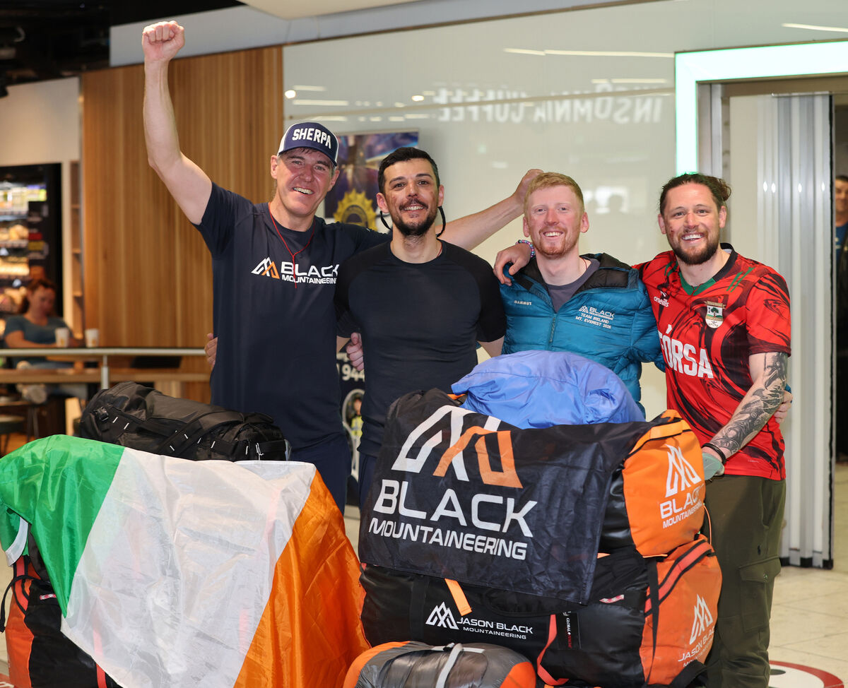 Jason Black, Éanna McGowan, Adam Sweeney, and Pádraig O'Hora arriving at Dublin Airport after successfully summiting Everest last month, becoming the first Irish team in more than 20 years to reach the world’s highest peak. File picture: Brian McEvoy Jason Black, Éanna McGowan, Adam Sweeney, and Pádraig O'Hora arriving at Dublin Airport after successfully summiting Everest last month, becoming the first Irish team in more than 20 years to reach the world’s highest peak. File picture: Brian McEvoy