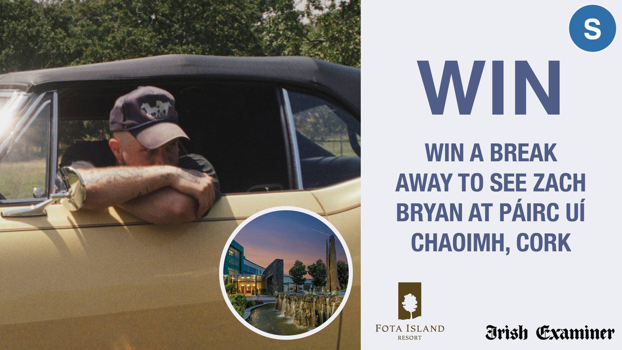 Win two tickets to see Zach Bryan, plus an overnight B&B stay at the luxury five-star Fota Island Resort Hotel
