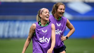<p>Denise O’Sullivan and Kyra Carusa, right, during a Republic of Ireland women's training session at Stade des Alpes in Grenoble. Pic: Stephen McCarthy/Sportsfile</p> <p>Denise O’Sullivan and Kyra Carusa, right, during a Republic of Ireland women's training session at Stade des Alpes in Grenoble. Pic: Stephen McCarthy/Sportsfile</p>
