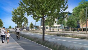 <p>A visualisation of Cork Luas trams on Bishopstown Rd. Image: LuasCork.ie</p>