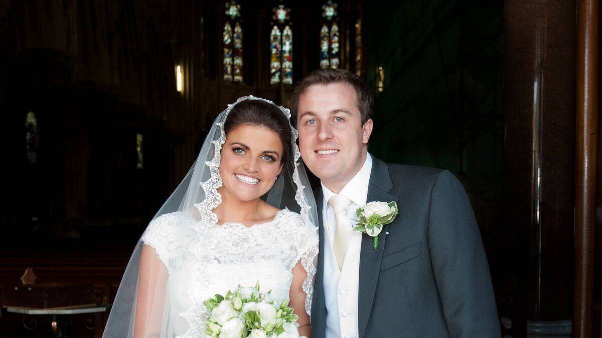 Sinéad Sheppard and her husband Eamonn Ó Caoimh from Glanmire, Cork at Cobh Cathedral on their wedding day. Picture: David Clynch