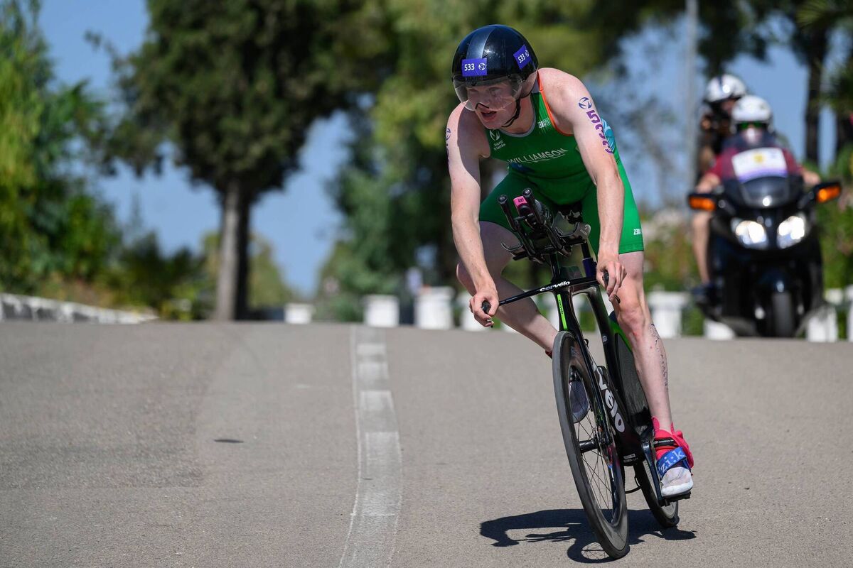 ON HIS BIKE: Tom Williamson competing in the World Triathlon Para Cup in Taranto. ON HIS BIKE: Tom Williamson competing in the World Triathlon Para Cup in Taranto.