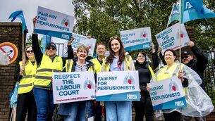 <p> Perfusionists picket outside Cork University Hospital as part of a campaign for pay parity. Picture Chani Anderson</p>