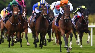 <p>OUT IN FRONT: Monvoe and Reese Holohan en route to winning at Leopardstown last month. 	Picture: Healy Racing</p>