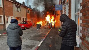 <p>Vehicles set on fire by protesters on Lendrick Street in Belfast, as disorder flared in response to Monday night's stabbing attack in the city. Picture: PA/PA Wire</p> <p>Vehicles set on fire by protesters on Lendrick Street in Belfast, as disorder flared in response to Monday night's stabbing attack in the city. Picture: PA/PA Wire</p>