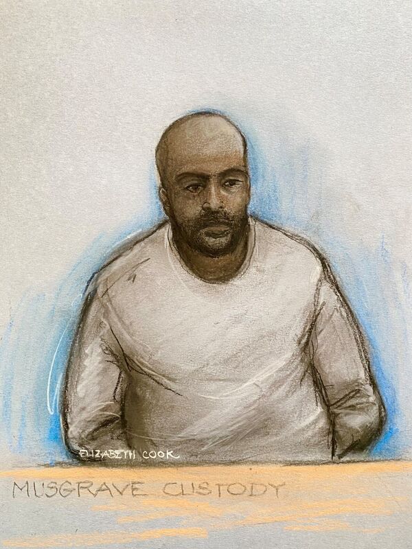 Court artist drawing of Sudanese national Hadi Alodid, 30 appearing via videolink at Belfast Magistrates Court. Picture: Elizabeth Cook/PA Wire Court artist drawing of Sudanese national Hadi Alodid, 30 appearing via videolink at Belfast Magistrates Court. Picture: Elizabeth Cook/PA Wire