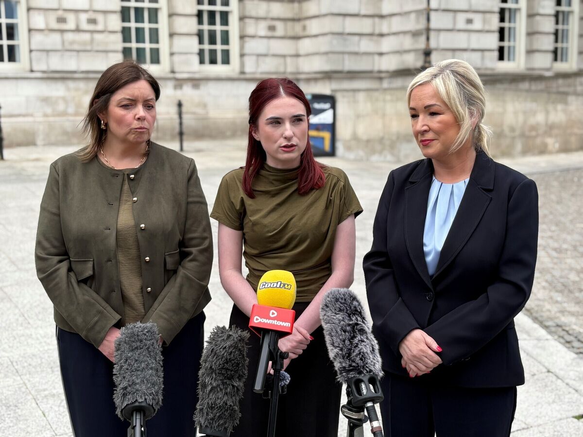 Sinn Fein MLA Deirdre Hargey, Sinn Fein Belfast Lord Mayor Rois Maire Donnelly, and Sinn Fein vice president and Stormont First Minister Michelle O'Neill speaking outside Belfast City Hall about the death threat issued to the Lord Mayor, after the violence on Tuesday night. Picture: David Young/PA Wire Sinn Fein MLA Deirdre Hargey, Sinn Fein Belfast Lord Mayor Rois Maire Donnelly, and Sinn Fein vice president and Stormont First Minister Michelle O'Neill speaking outside Belfast City Hall about the death threat issued to the Lord Mayor, after the violence on Tuesday night. Picture: David Young/PA Wire
