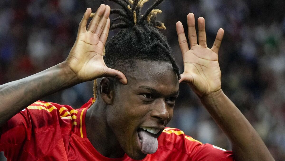 Spain's Nico Williams celebrates after scoring. Pic: AP Photo/Matthias Schrader. Spain's Nico Williams celebrates after scoring. Pic: AP Photo/Matthias Schrader.
