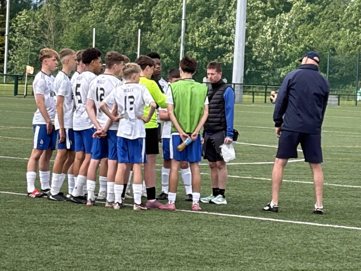 Waterford Kennedy Cup manager Nigel Ray gives some last minute instructions ahead of the game with North Dublin.