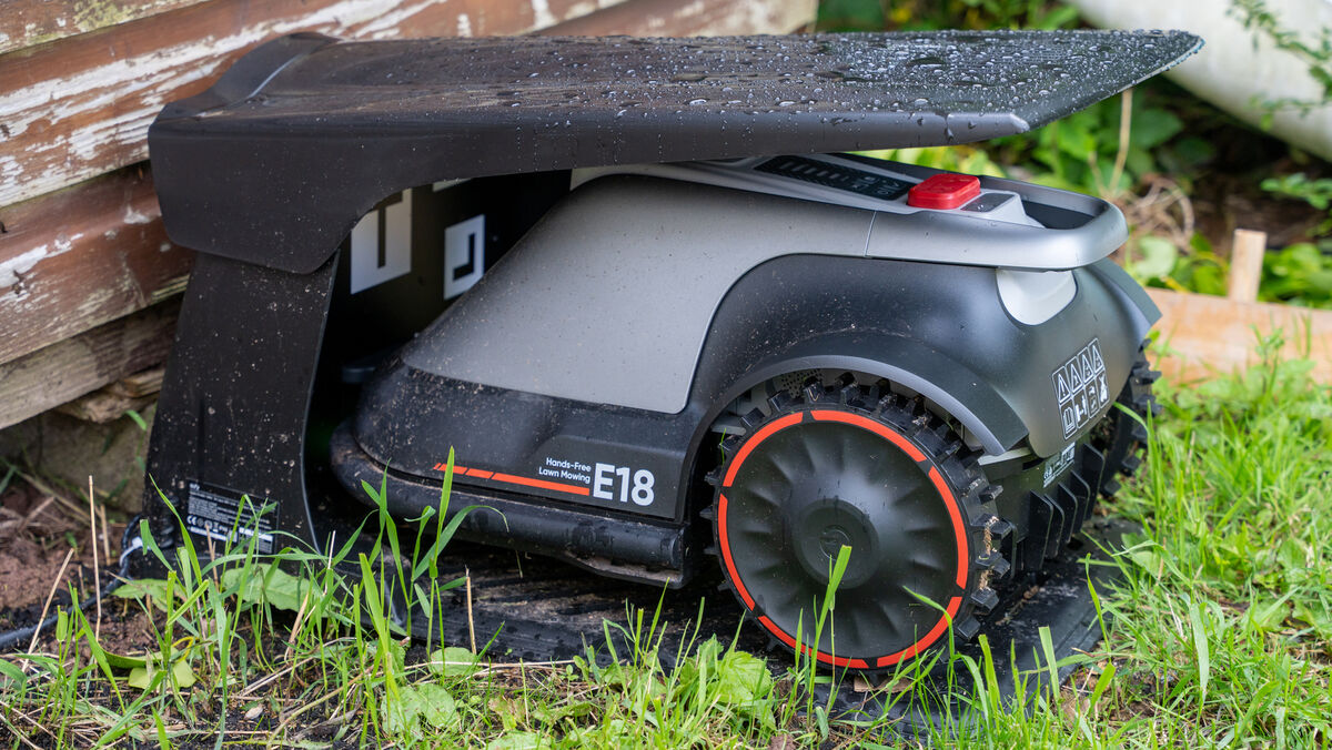 The Eufy E18 base station serves as a weather-protected garage and an automatic charging dock for the mower. Picture: Noel Campion The Eufy E18 base station serves as a weather-protected garage and an automatic charging dock for the mower. Picture: Noel Campion