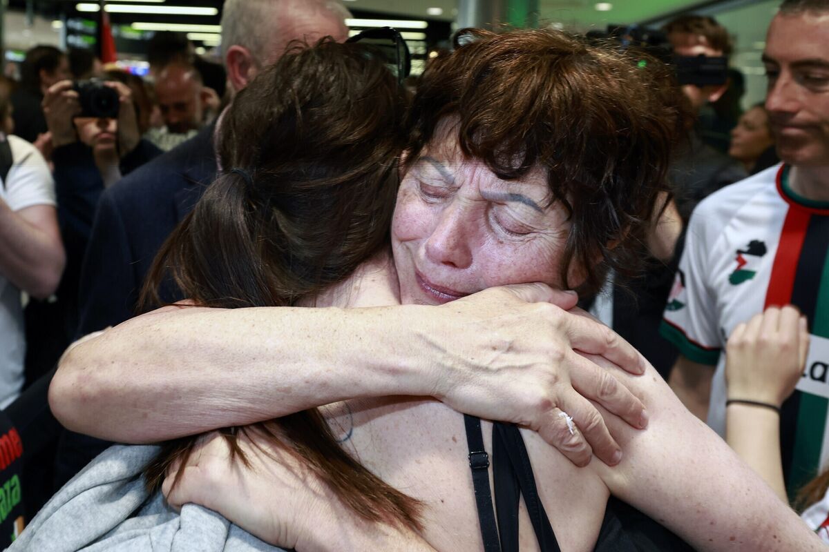 Dr Margaret Connolly embraces her daughter Katie at Dublin Airport as 12 Irish citizens who were detained by Israel arrive back in Ireland. They were detained after when their flotilla, which had been carrying aid to Gaza, was intercepted by Israeli forces in international waters. File picture: Conor O Mearain/PA Dr Margaret Connolly embraces her daughter Katie at Dublin Airport as 12 Irish citizens who were detained by Israel arrive back in Ireland. They were detained after when their flotilla, which had been carrying aid to Gaza, was intercepted by Israeli forces in international waters. File picture: Conor O Mearain/PA