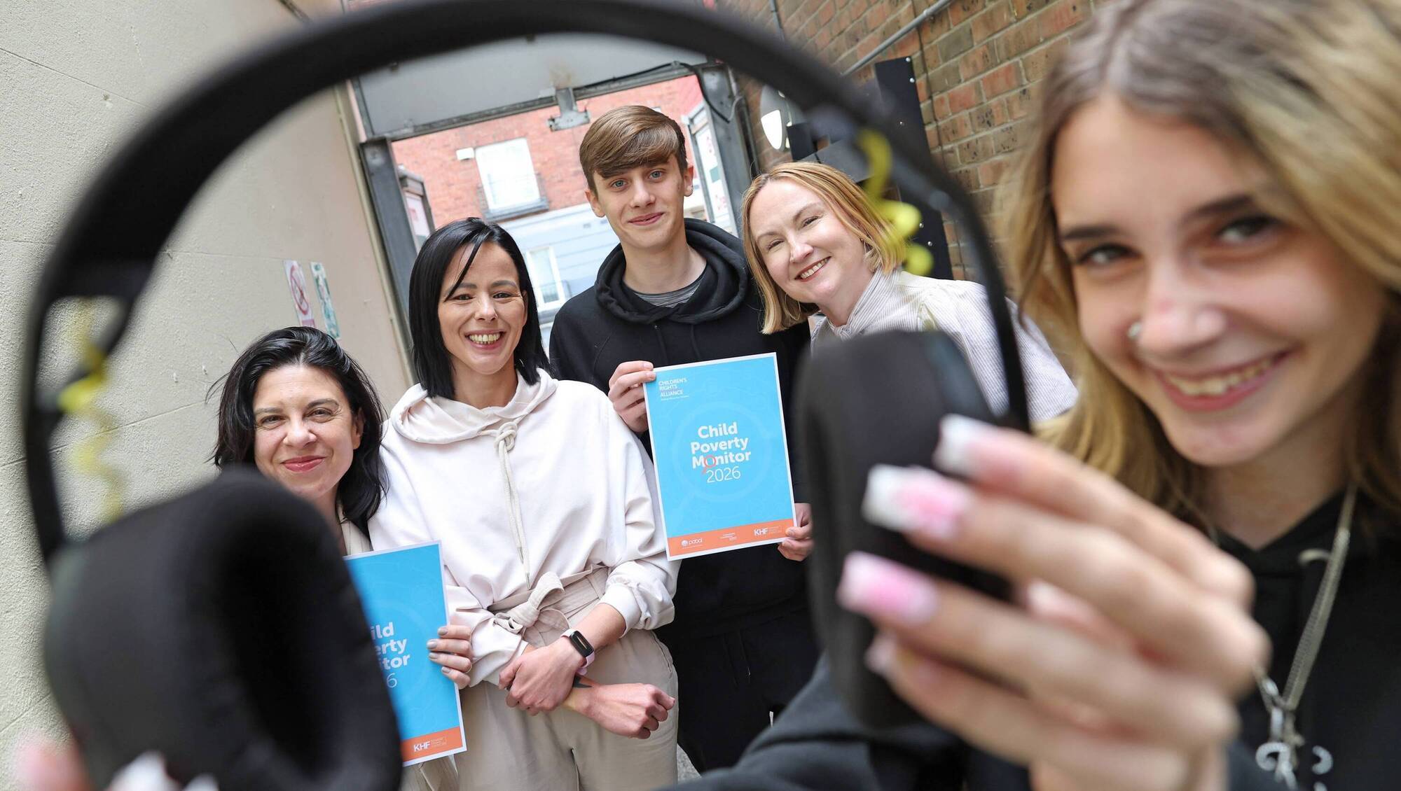 Junior leaders at YMCA Dublin Filip and Kate were joined by Children's Rights Alliance chief executive Tanya Ward, Senator Eileen Flynn, and Moninne Griffith, Community Foundation Ireland director of social impact, donor care & grant making for the launch of the fifth Child Poverty Monitor. Picture: Julien Behal