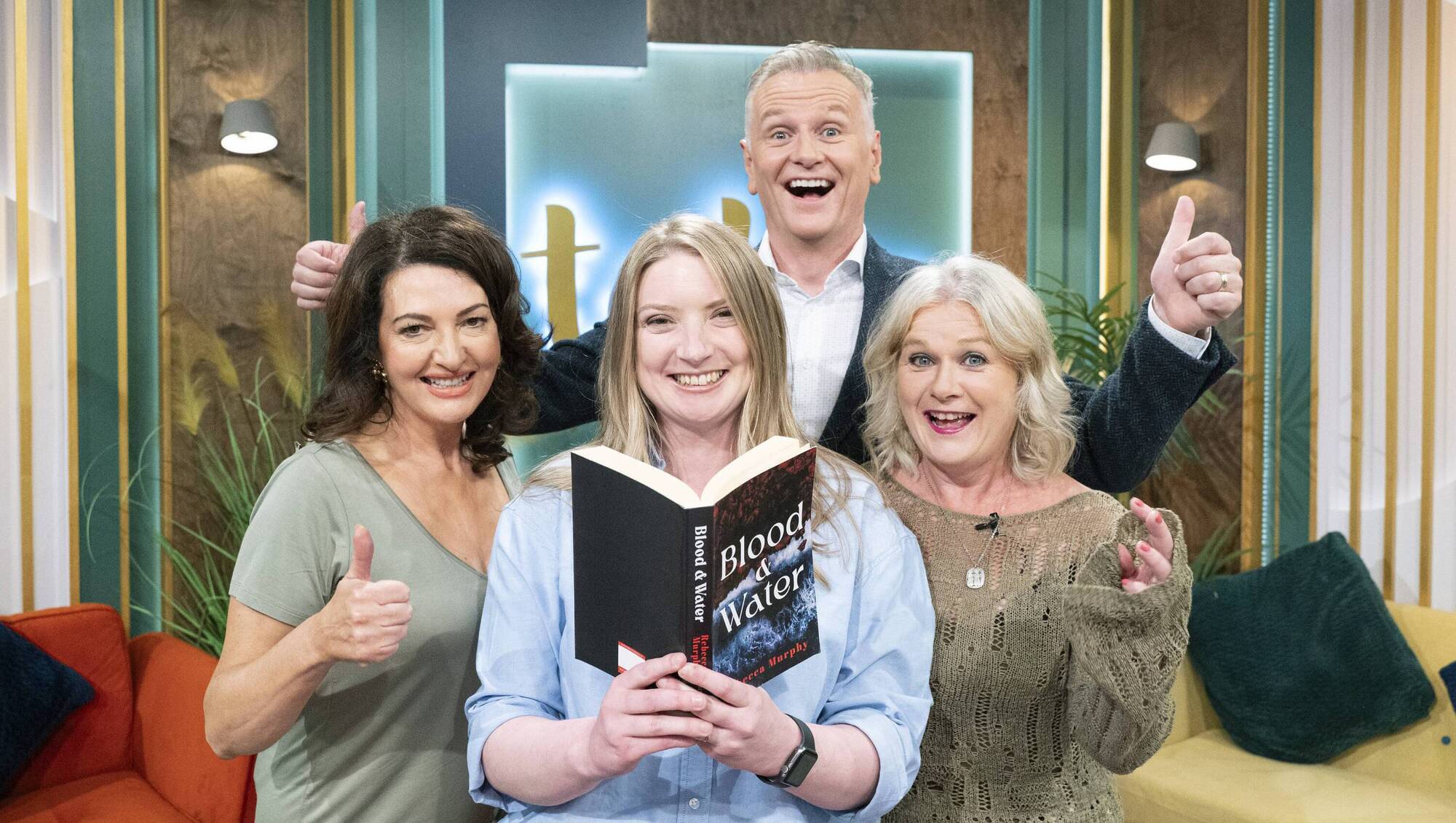 ‘Today’ show presenter Maura Derrane, Rebecca Murphy, ‘Today’ show presenter Dáithí Ó Sé, and Carina McNally, when Murphy was announced as the programme’s first time novelist competition winner last year. Picture: Gerard McCarthy