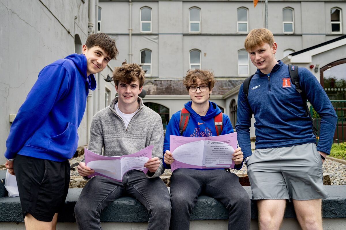 (Left to right) Daniel Garcia, Tony Geraghty, Eoin Kehoe and Darragh Breen pictured outside Rochestown College following their Leaving Certificate History exam on Tuesday. Picture: Chani Anderson (Left to right) Daniel Garcia, Tony Geraghty, Eoin Kehoe and Darragh Breen pictured outside Rochestown College following their Leaving Certificate History exam on Tuesday. Picture: Chani Anderson