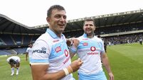 Handre Pollard and Marco van Staden celebrate after the match 6/6/2026