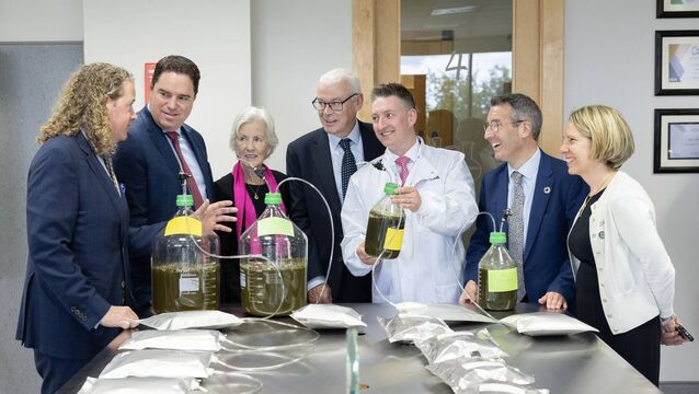 <p>Alltech president and CEO Mark Lyons, Minister agriculture minister Martin Heydon, Alltech founder and owner Deirdre Lyons, IDA Ireland head of biopharma and food Rory Mullen, Alltech Europe &amp; Asia Pacific applications Manager Patrick Ward, Northern Ireland agriculture minister Andrew Muir, and Alltech global vice president of ESG Tara McCarthy. Picture: Finbarr O'Rourke</p>