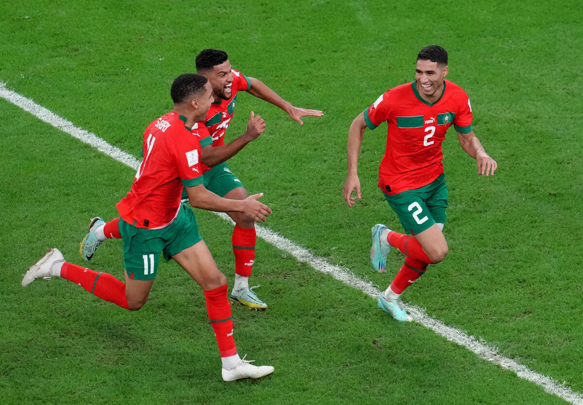 Morocco celebrate winning a penalty shoot-out against Spain at the 2022 World Cup. Picture: Nick Potts/PA Wire