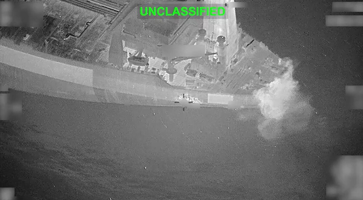 A Hellfire missile fired at a tanker attempting to break through the American blockade of the strait of Hormuz amid crisis in Iran. Photograph: U.S. Central Command A Hellfire missile fired at a tanker attempting to break through the American blockade of the strait of Hormuz amid crisis in Iran. Photograph: U.S. Central Command