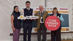 <p>(Left to right): Catherina O’Mahony, Cork Summer Show project manager; Marcus O’Halloran, executive director of Agri Aware; Gerard Murphy, president of the Munster Agricultural Society; and Ann O’Mahony, Cork Summer Show competitions co-ordinator.</p>