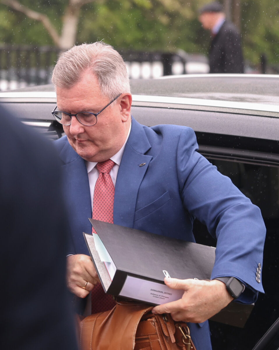 Jeffrey Donaldson arriving at Newry Crown Court, where he and his wife Eleanor Donaldson are accused of historical sexual offences. Picture: PA Jeffrey Donaldson arriving at Newry Crown Court, where he and his wife Eleanor Donaldson are accused of historical sexual offences. Picture: PA