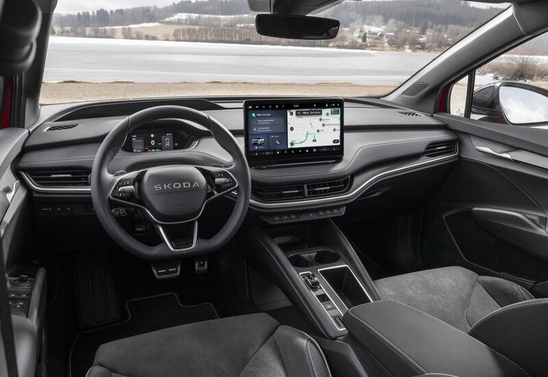 The interior of the Skoda Enyaq Coupé has a well-worked infotainment system which does also utilise some buttons, situated under the air vents, which act as a shortcut for various functions, not least the climate controls. The interior of the Skoda Enyaq Coupé has a well-worked infotainment system which does also utilise some buttons, situated under the air vents, which act as a shortcut for various functions, not least the climate controls.