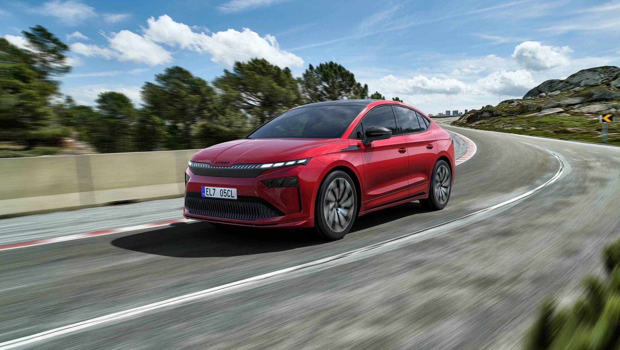 The new Škoda Enyaq Coupé features a silhouette, panoramic glass roof, and up to 575km range.