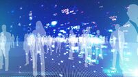 Virtual Reality Concept, Abstract Background, Business Silhouettes