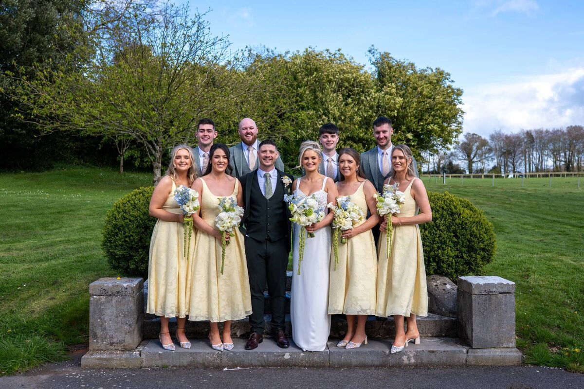 Clodagh Walsh and Andrew Sheehan with their wedding party. Pictures: Conor Healy Photography Clodagh Walsh and Andrew Sheehan with their wedding party. Pictures: Conor Healy Photography