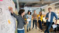 Woman making a business presentation at a creative office