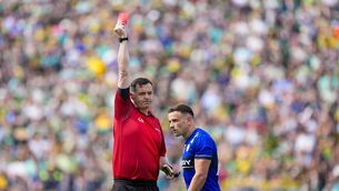 <p>SEEING RED: Micheál Burns is shown a red card by referee Seán Hurson in Kerry’s All-Ireland SFC defeat to Donegal last month. Pic: ©INPHO/James Lawlor.</p> <p>SEEING RED: Micheál Burns is shown a red card by referee Seán Hurson in Kerry’s All-Ireland SFC defeat to Donegal last month. Pic: ©INPHO/James Lawlor.</p>