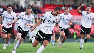 <p>WILLLSSOONN: Dundalk's Tyreke Wilson celebrates after scoring a late winner. Pic: ©INPHO/Tom Maher.</p>
