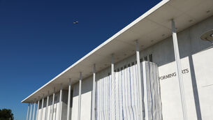The wall of the John F. Kennedy Center for the Performing Arts is covered in tarp as work continues on the removal of President Donald Trump’s name (Rahmat Gul/AP) The wall of the John F. Kennedy Center for the Performing Arts is covered in tarp as work continues on the removal of President Donald Trump’s name (Rahmat Gul/AP)