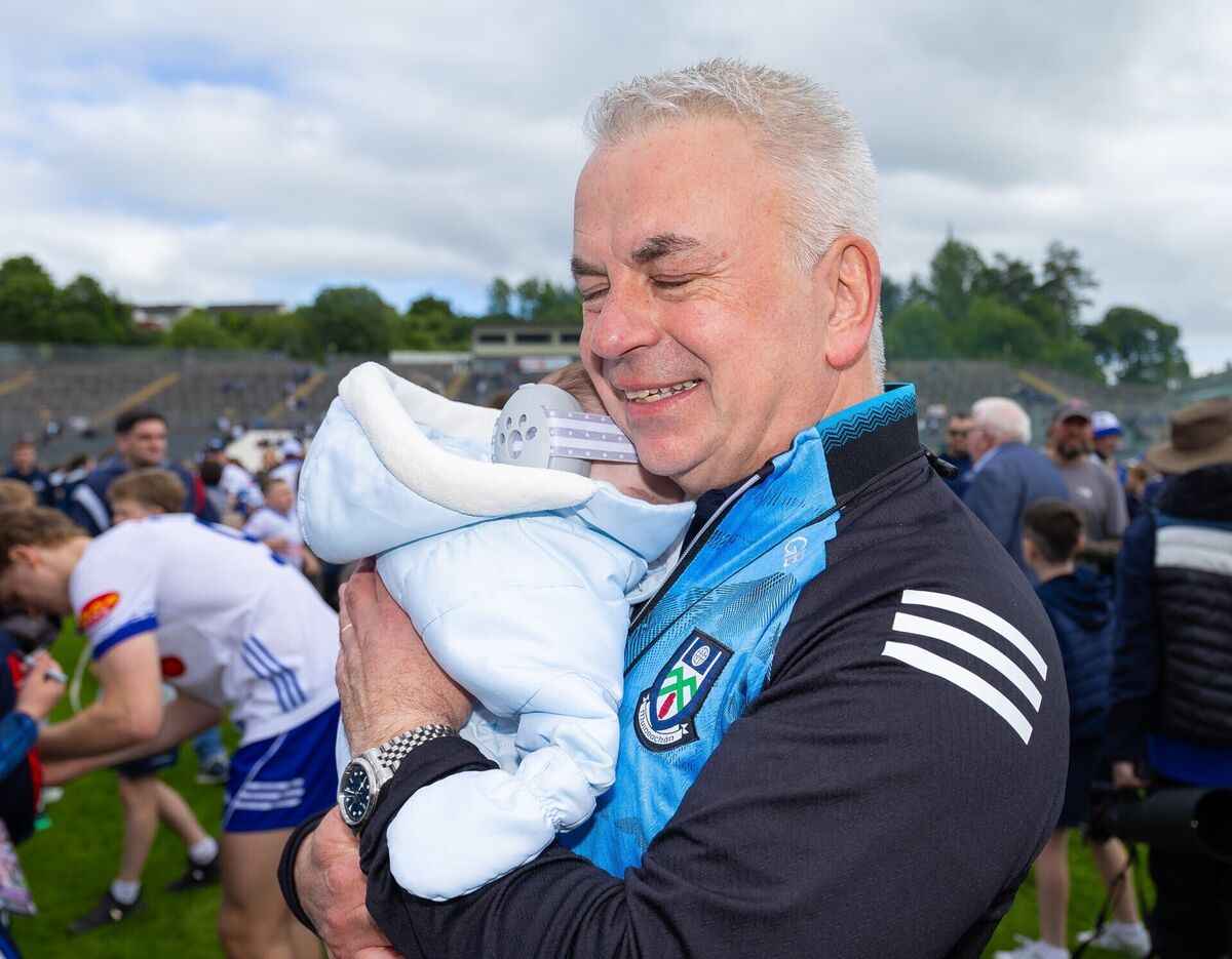 Monaghan manager Gabriel Bannigan with his grandchild Theo. Pic:©INPHO/Tom O’Hanlon. Monaghan manager Gabriel Bannigan with his grandchild Theo. Pic:©INPHO/Tom O’Hanlon.