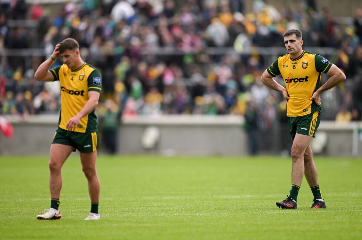 Caolan McGonagle, right, and Peadar Mogan dejected after a deflating loss in Ballybofey. Picture: Ramsey Cardy/Sportsfile Caolan McGonagle, right, and Peadar Mogan dejected after a deflating loss in Ballybofey. Picture: Ramsey Cardy/Sportsfile