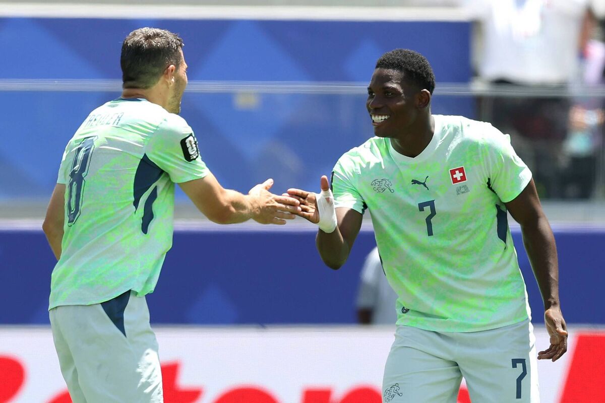 Breel Embolo of Switzerland celebrates after opening the Swiss account in San Francisco. Picture: Matt McNulty/Getty Breel Embolo of Switzerland celebrates after opening the Swiss account in San Francisco. Picture: Matt McNulty/Getty