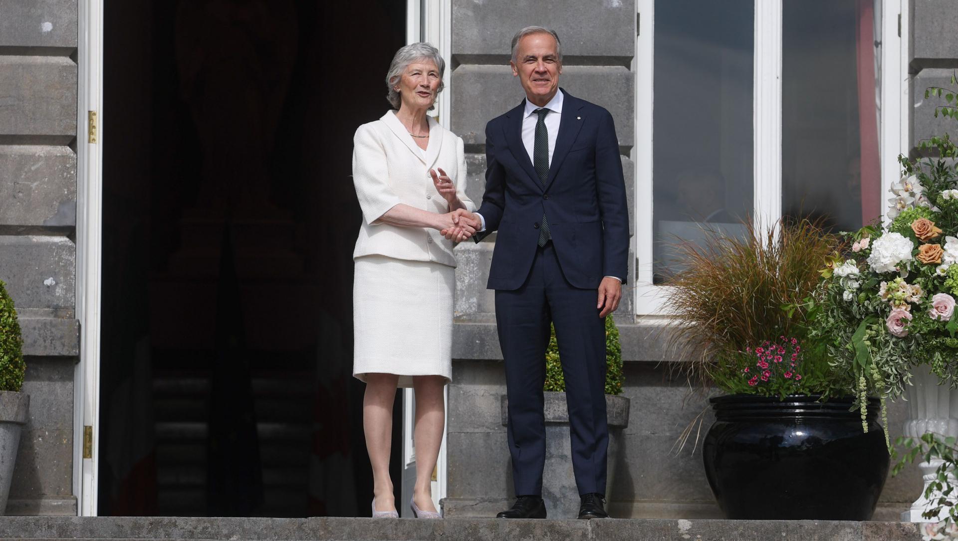 Canadian prime minister Mark Carney meets President Connolly after arriving ‘home’ to Mayo